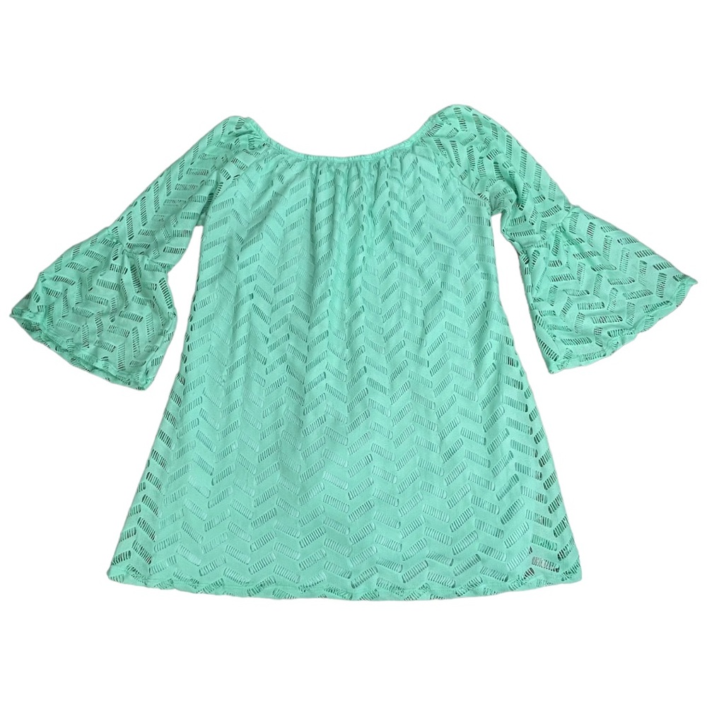3/$44 Compass size medium teal green lace chevron tunic shirt/dress 3/4 bell arm